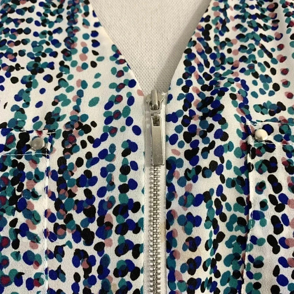 Apt 9 Polka Dot Blouse Zip Front Tunic Work Chic Small White Multicolor - Picture 5 of 9
